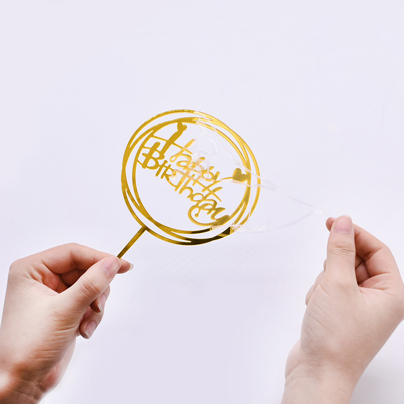 Kuchenstecker Happy Birthday Rund Acryl Tortenstecker Topper Dekoration für Torten / Kuchen - Gold