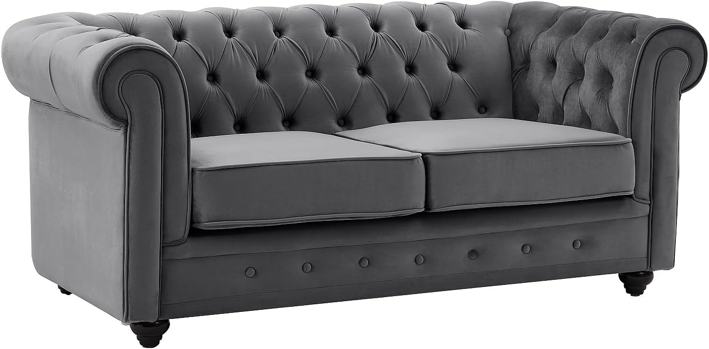 Vente-unique-Sofa 3-Sitzer & 2-Sitzer - Samt - Anthrazit - Chesterfield