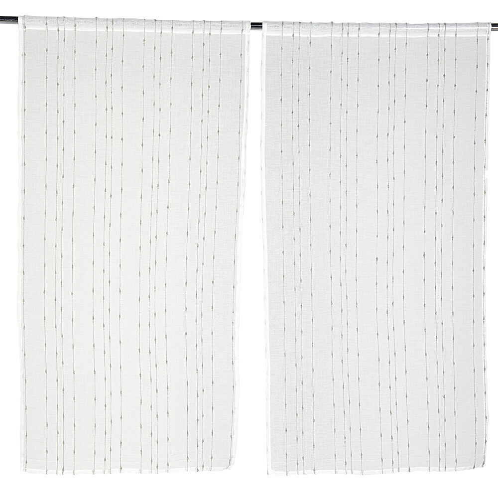 Vitrage droit passe tringle blanc broderie fil gris x2
