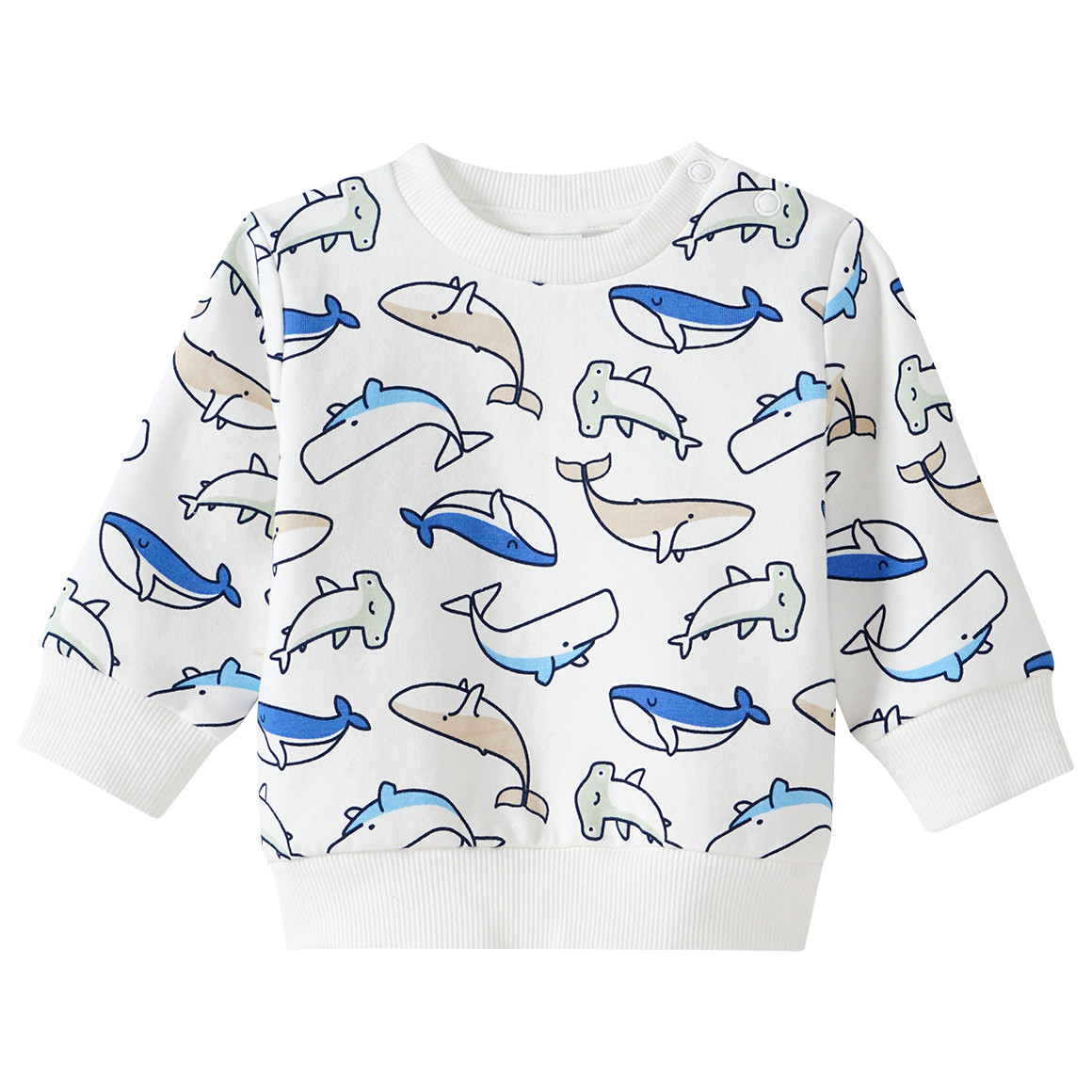 Topomini Newborn Sweatshirt mit Wal-Motiven allover weiss
