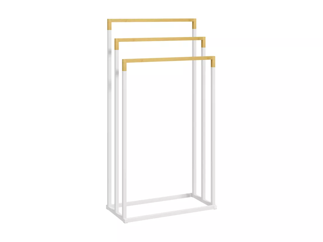 Porte-serviette autoportant 3 barres - dim. 45L x 22l x 86H cm - bois bambou acier blanc