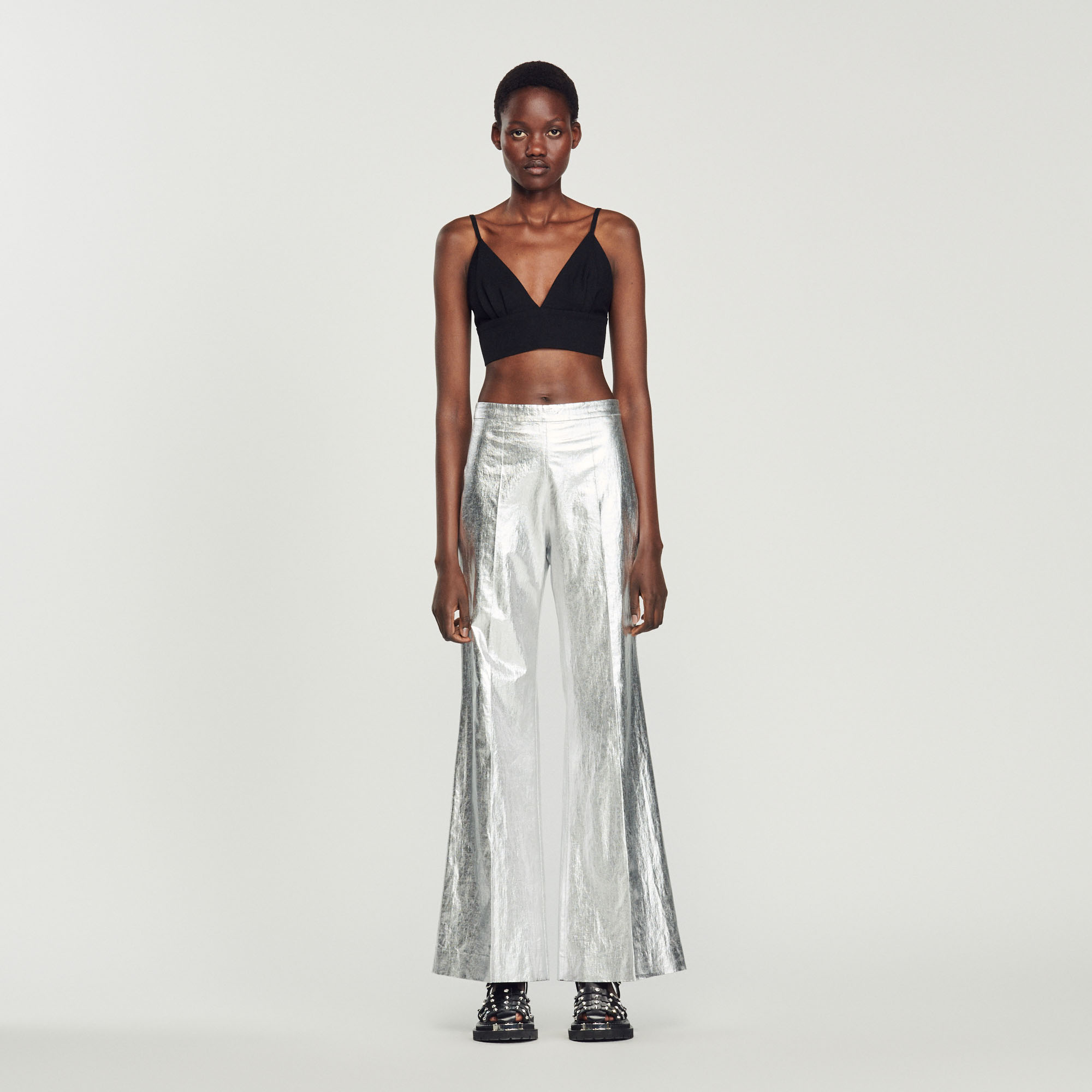 Pantalon enduit metallise
