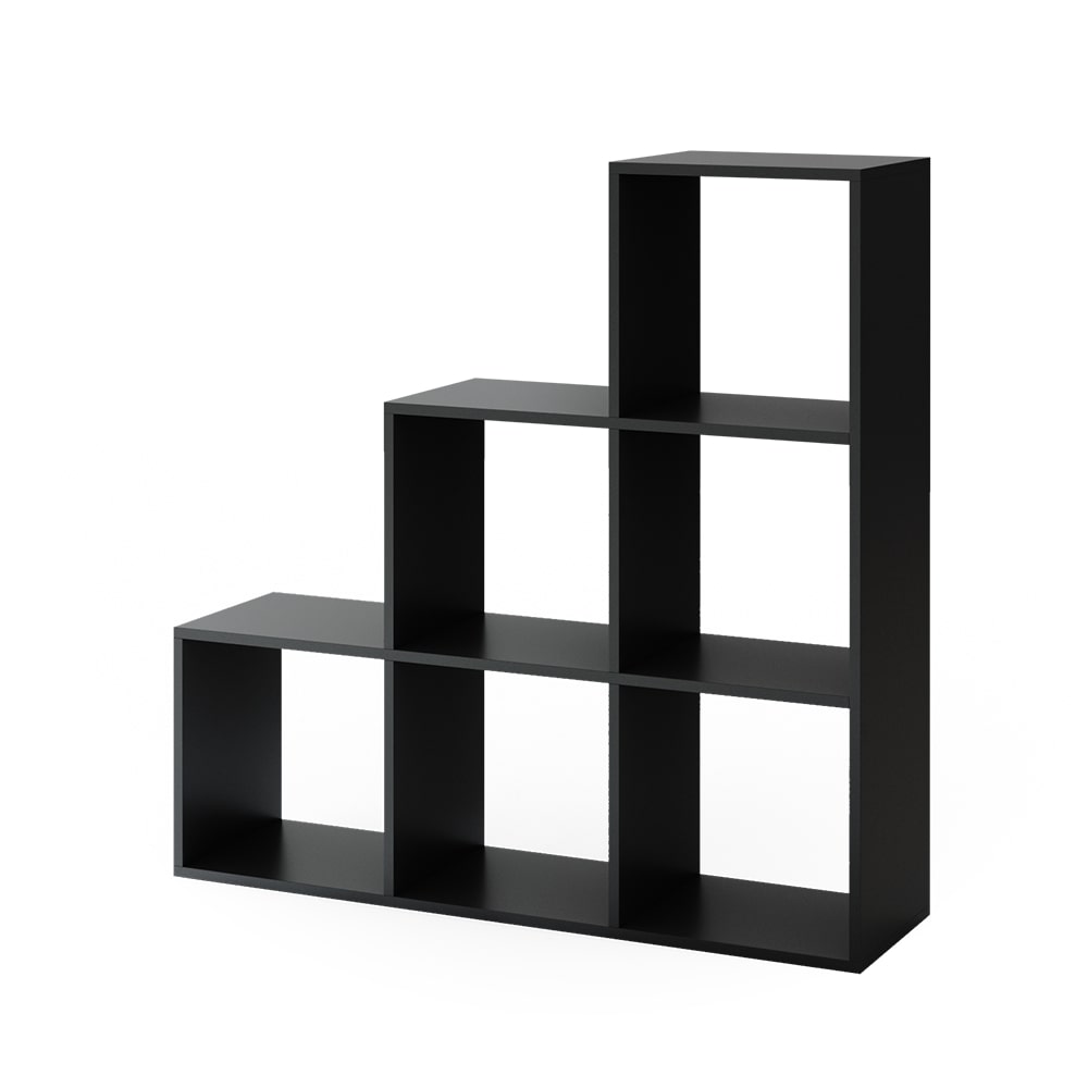 VICCO Treppenregal 6 Fächer Schwarz- Raumteiler Stufenregal Bücherregal Büroregal Standregal