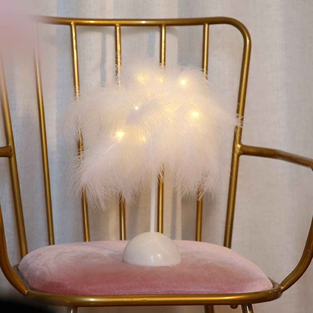 (35cm) LED Nachttisch Lampe Party Deko Beleuchtung im Feder Baum Design (Batteriebetrieben) - Weiss
