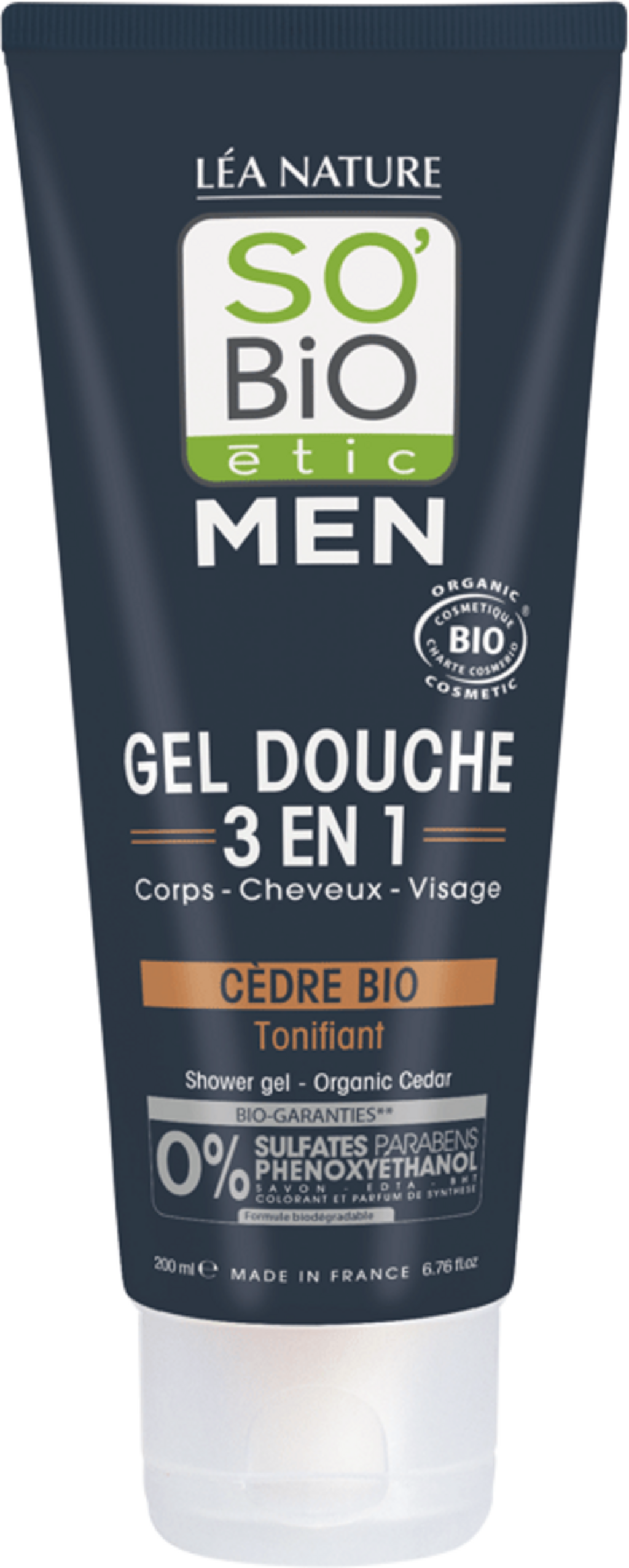 LÉA NATURE SO BiO étic  MEN 3in1 Reinigung Körper, Haare & Gesicht, Zeder (200 ml)