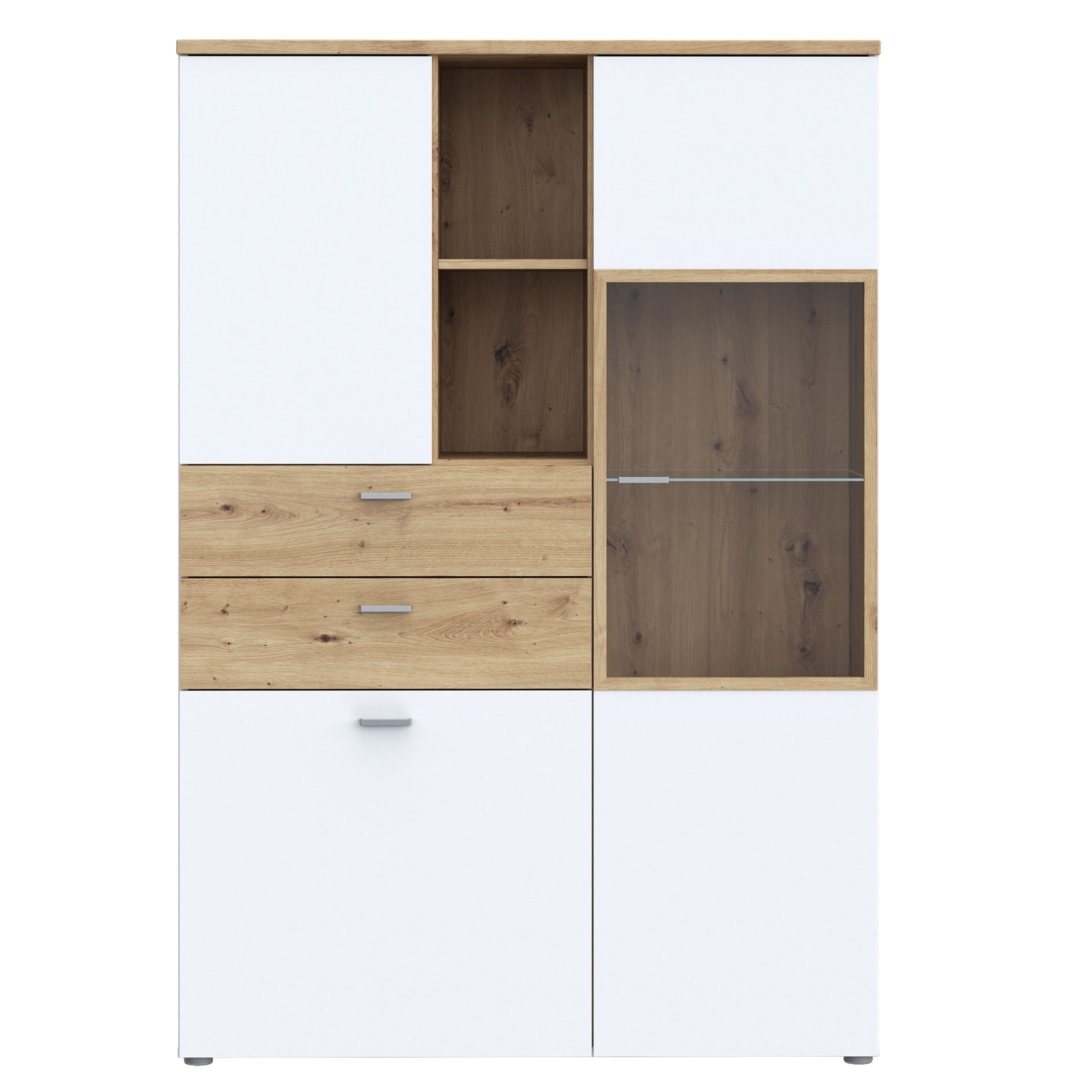 Highboardvitrine - weiß - Artisan Eiche - 110 cm breit