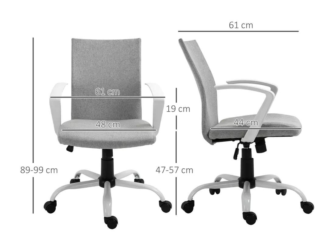 Chaise de bureau ergonomique hauteur réglable pivotante 360° piètement acier blanc lin gris clair