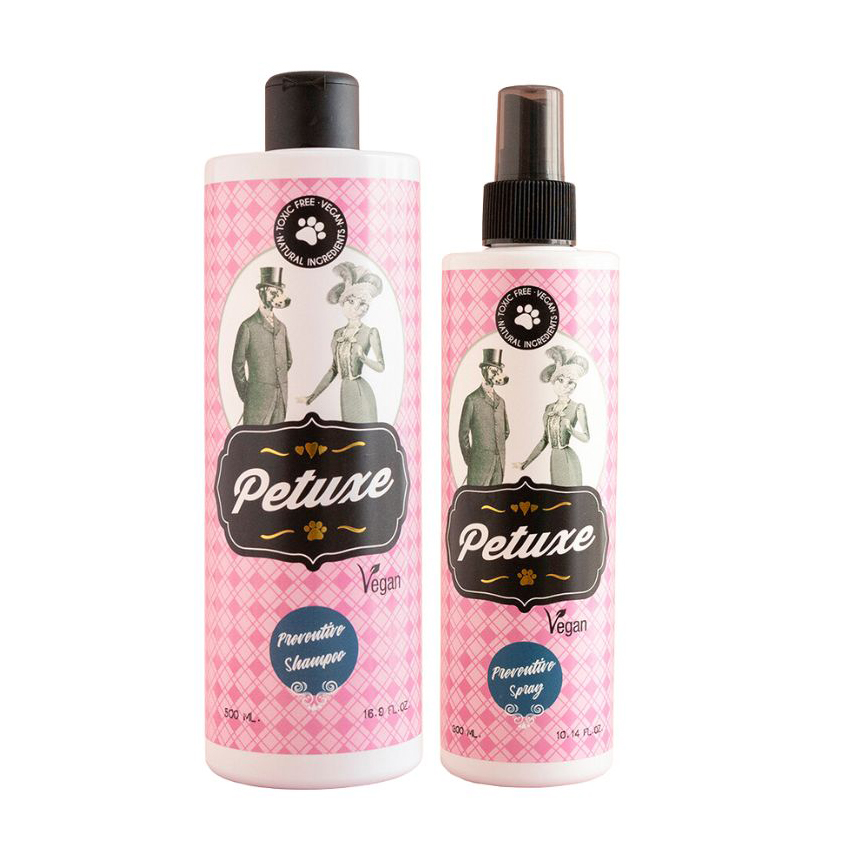 Petuxe kit com shampoo e spray preventivo para todas as raças (cães e gatos)