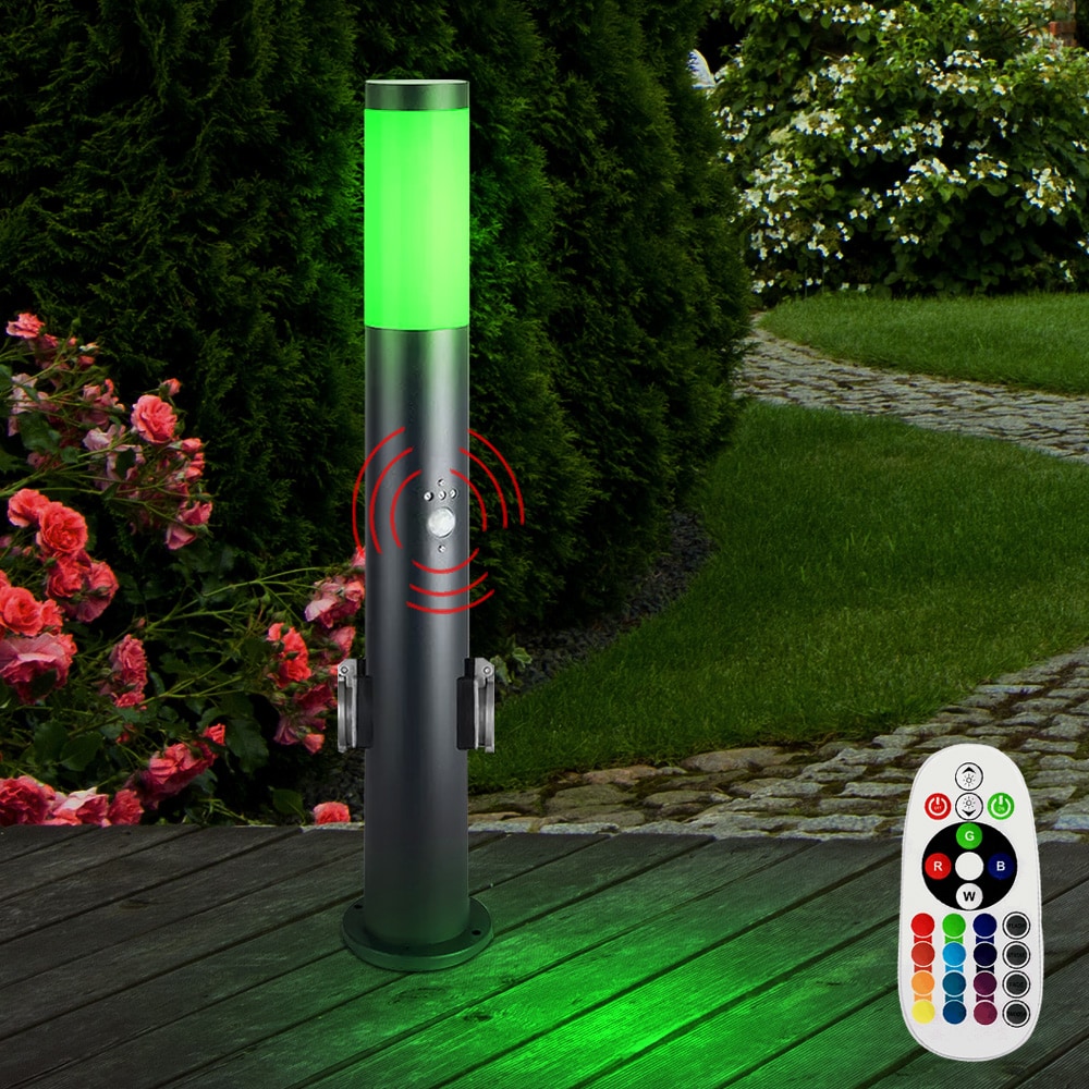 RGB LED Stehleuchte, 2x Steckdosen, Bewegungsmelder, H 60 cm