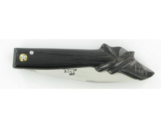 La Capucin Corne Noire Sculptée Tête de Chien Couteau de poche par Cognet Douk Douk