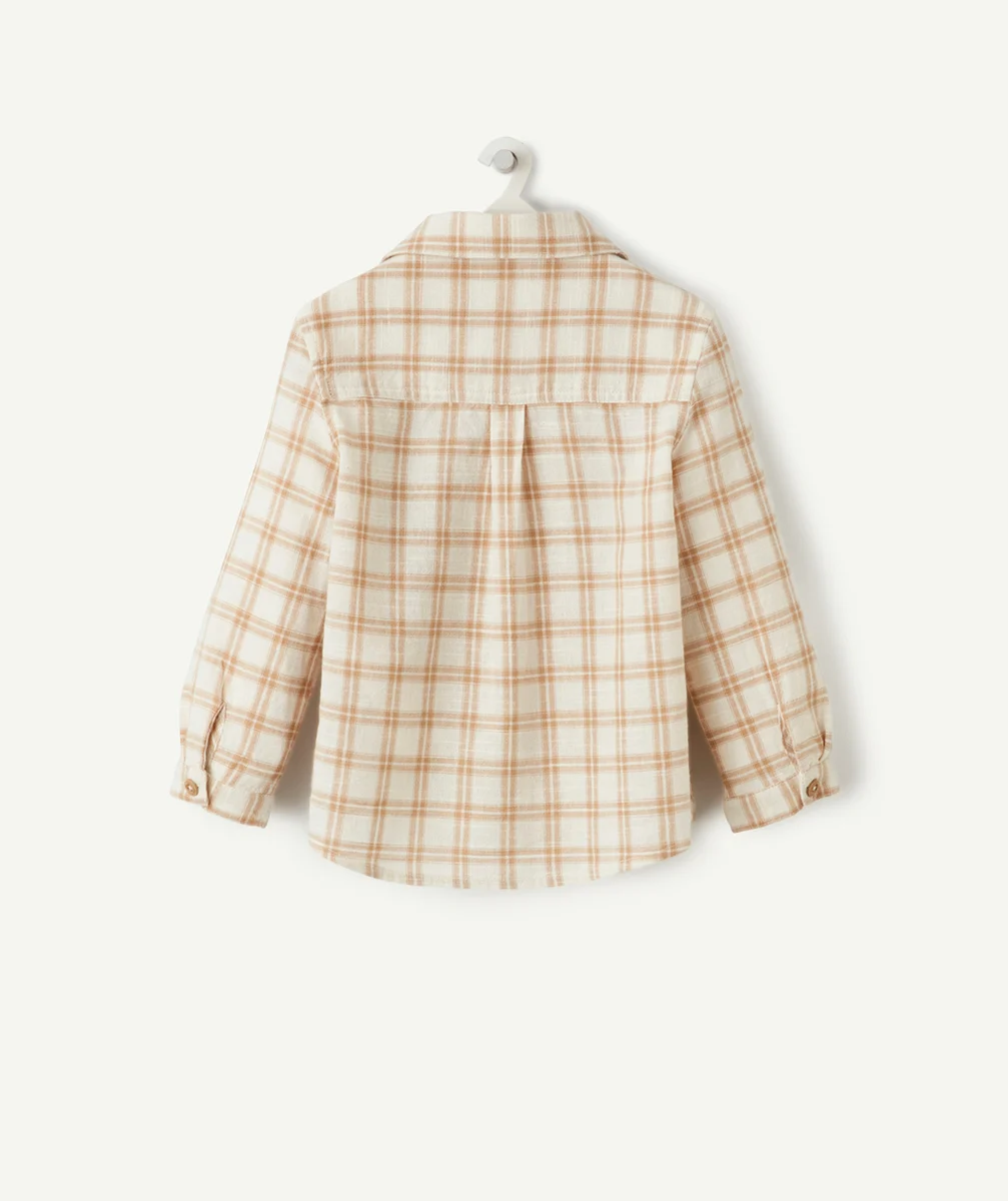 chemise bébé garçon en coton écru imprimé à carreaux beiges
