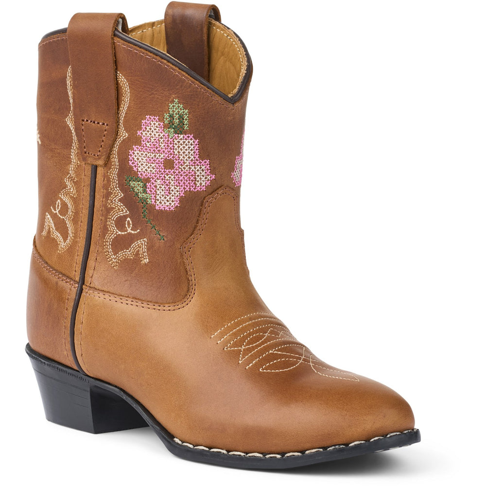 Køb COPENHAGEN COLORS Cognac Leather Limited Cowboy Støvle Low - Brown Flower