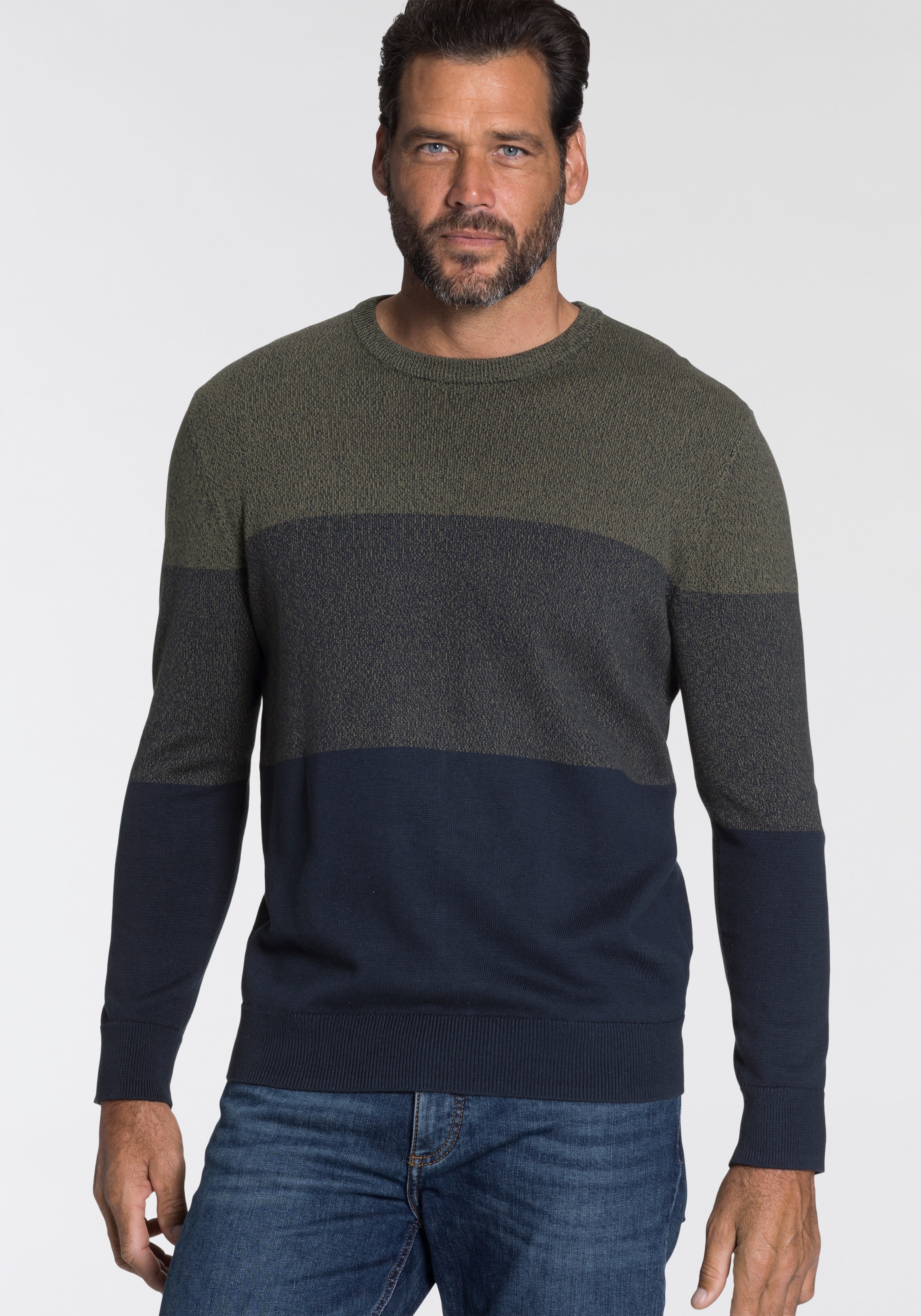 Man's World Rundhalspullover »Bis Grösse 5 XL« mit Blockstreifen
