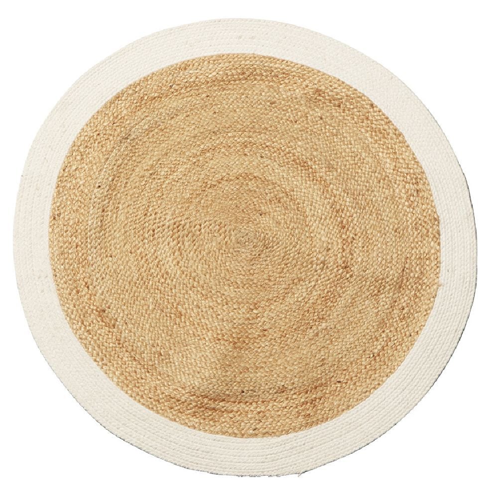 Tapis rond jute naturel contour blanc Ø90cm