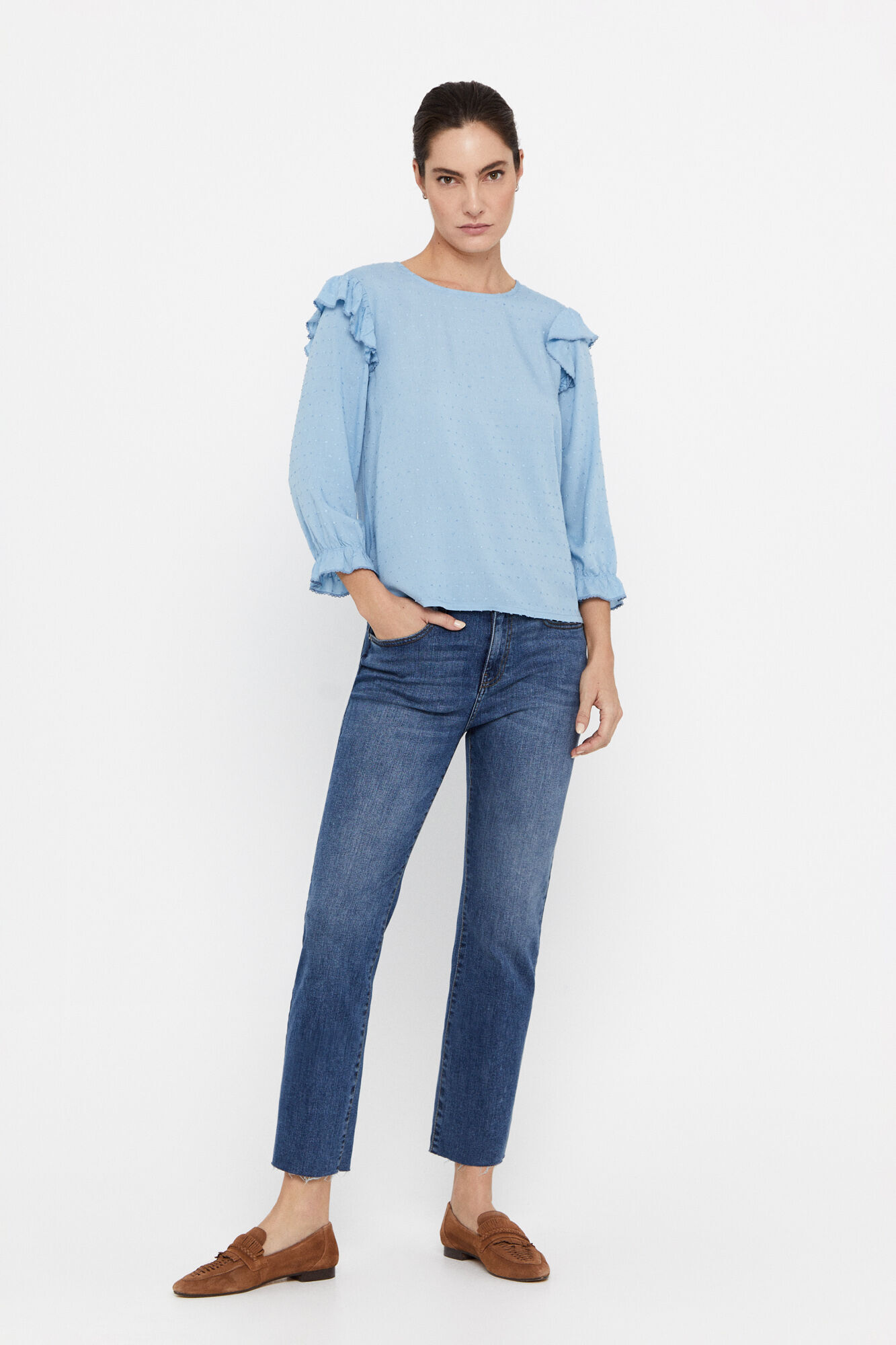 Blusa Combinada Plumeti - Estampa Azul