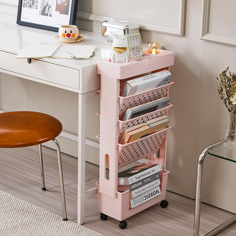 (78x38x17cm) Mobiler Rollwagen Home Regal Aufbewahrungs Organizer mit 5 Ebenen für Küche / Badezimmer / Büro / Kinderzimmer - Rosa