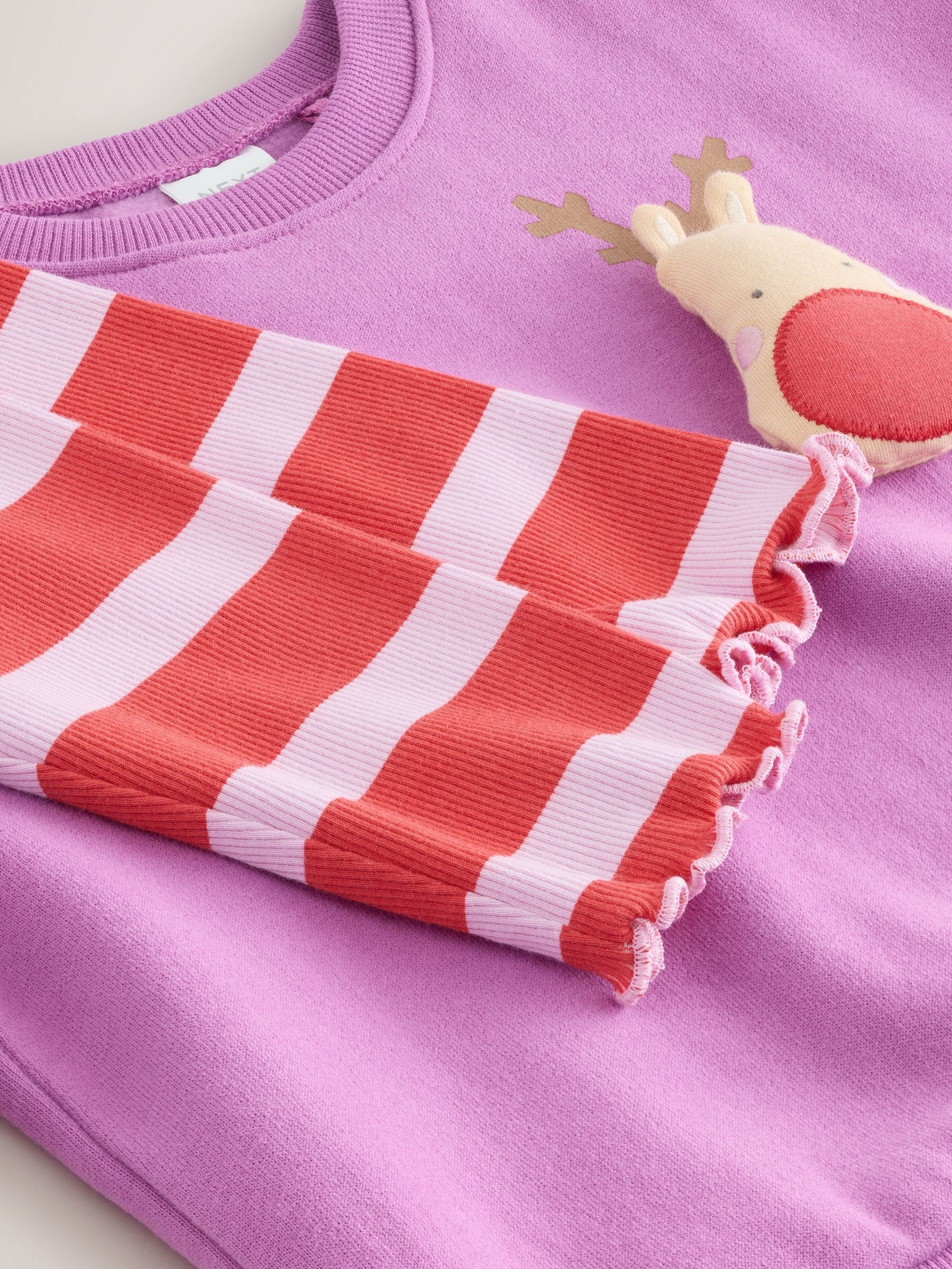 Paars piepend rendier Kerstmis - Set met sweatshirt en legging (3 mnd-7 jr)