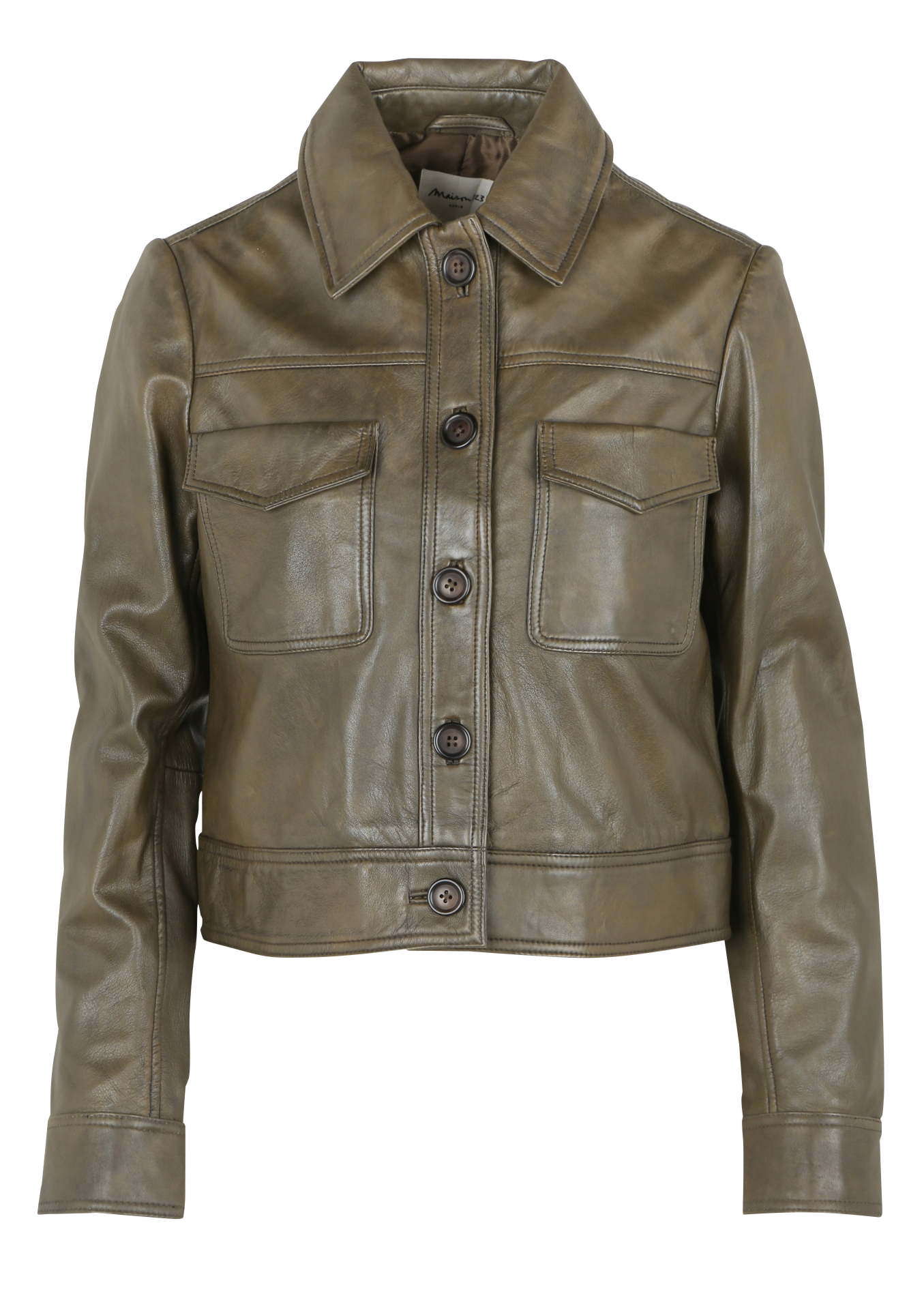 DONNA - Blouson col classique en cuir | Vert