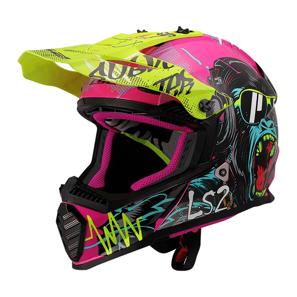 LS2 - Casque enfant MX437 Fast Evo II Mini Gorilla Fuchsia / Noir / Jaune fluo / Brillant