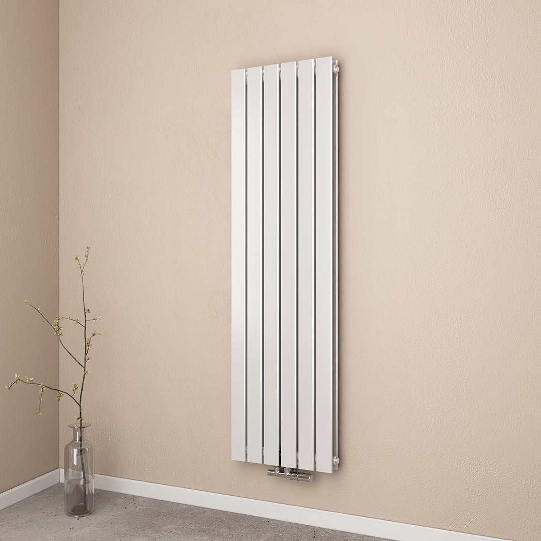 EMKE Flat Radiator, Design Paneelradiator, Verticaal, Dubbellaags, Middenaansluiting, 160x46cm, 1490W, Wit