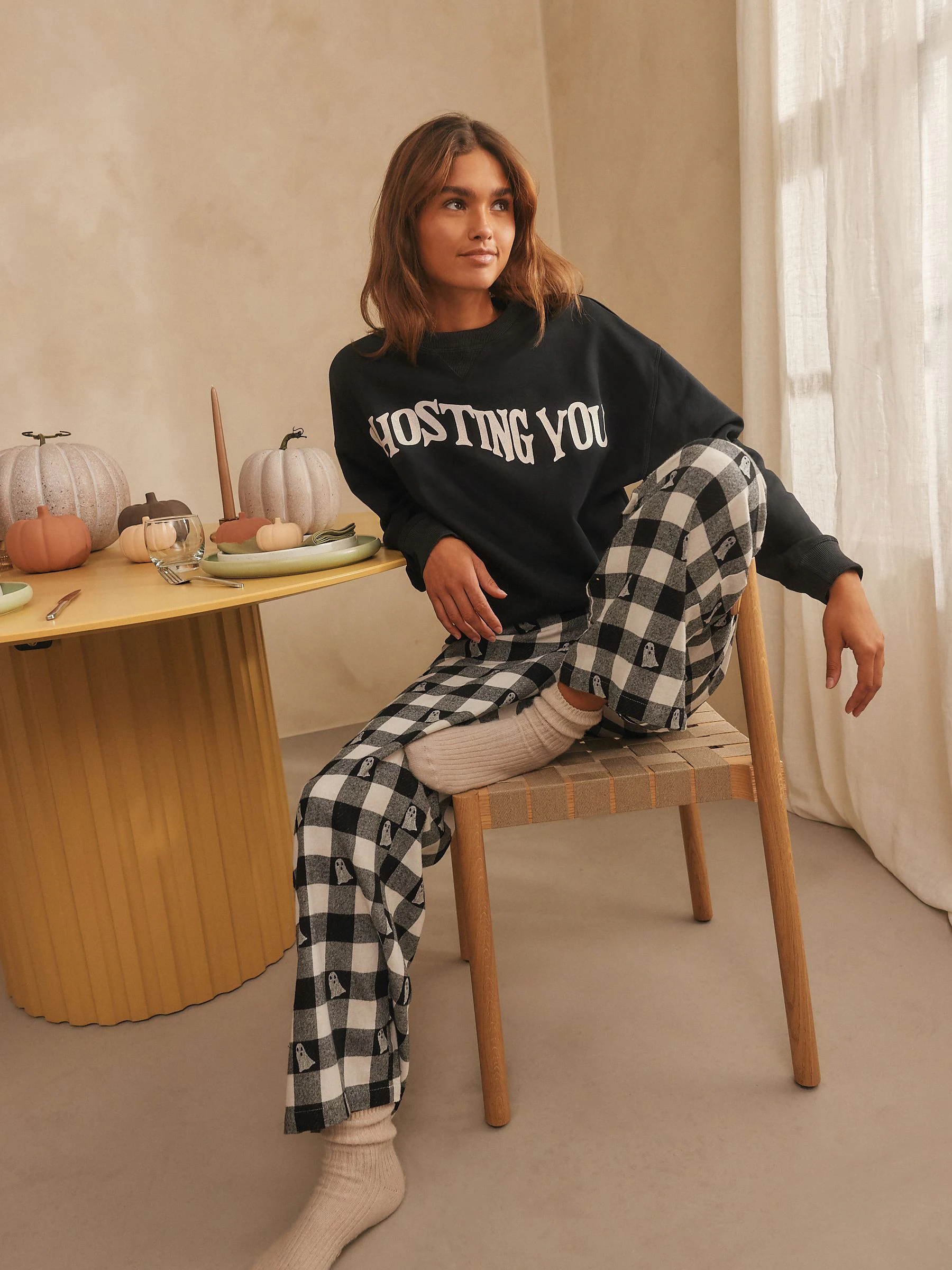 Zwart/witte Ghost - Pyjama van sweatshirt en flanel