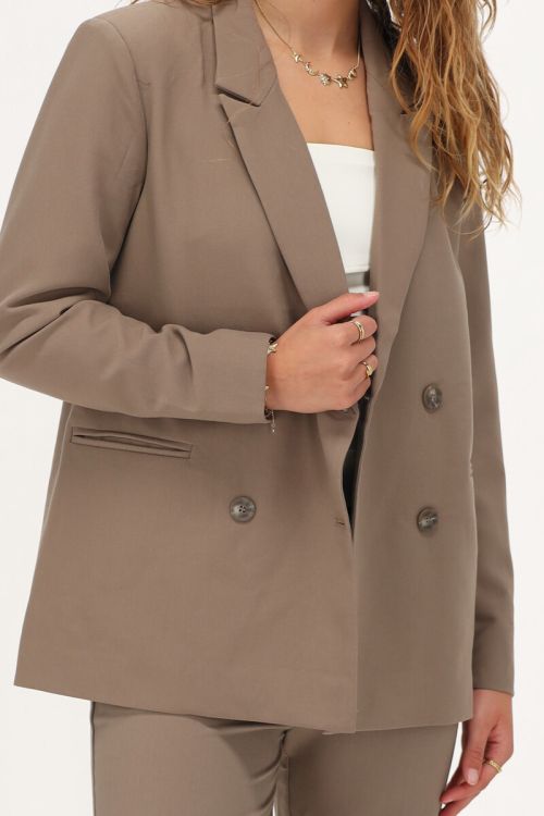 Taupe blazer met dubbele knopen
