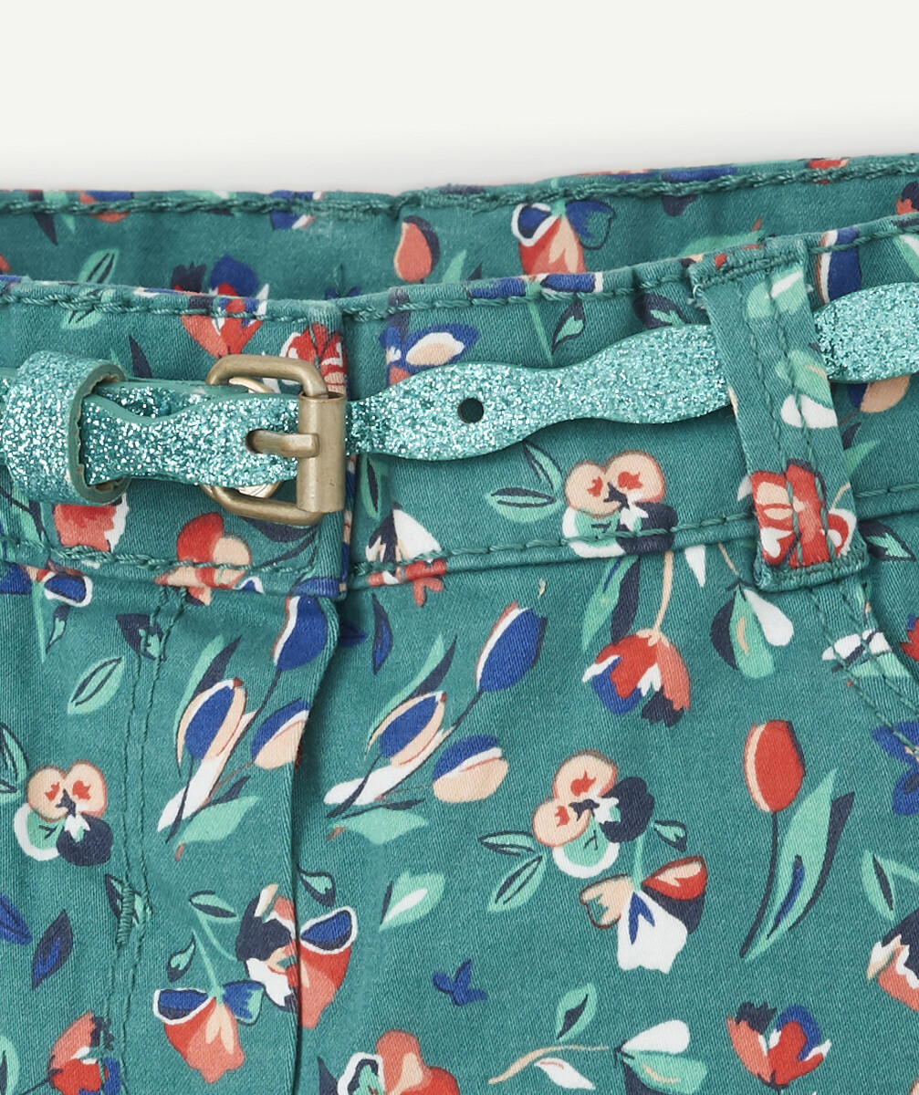 LE PANTALON SLIM VERT FLEURI