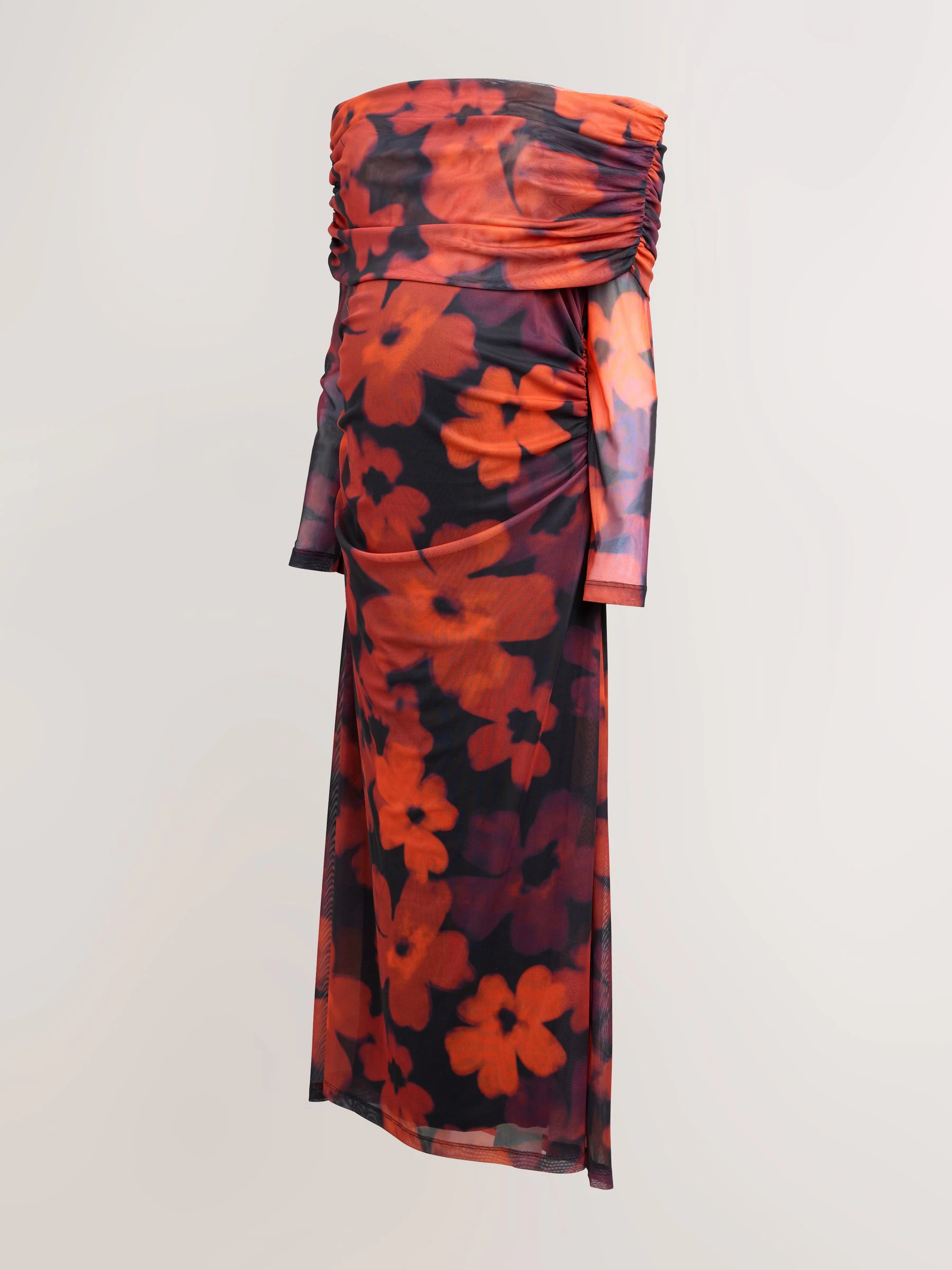 Bordeauxrood gebloemd - Maternity Mesh Bardot Dress