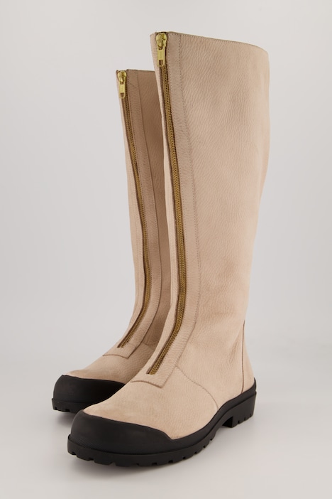 Lederstiefel, XXL-Schaft, Reißverschluss, Weite H