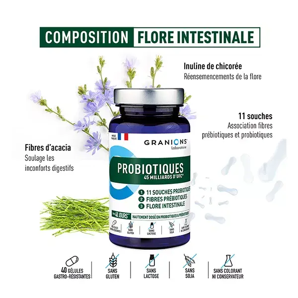 Granions Probiotiques Equilibre de la flore intestinale 40 Gélules