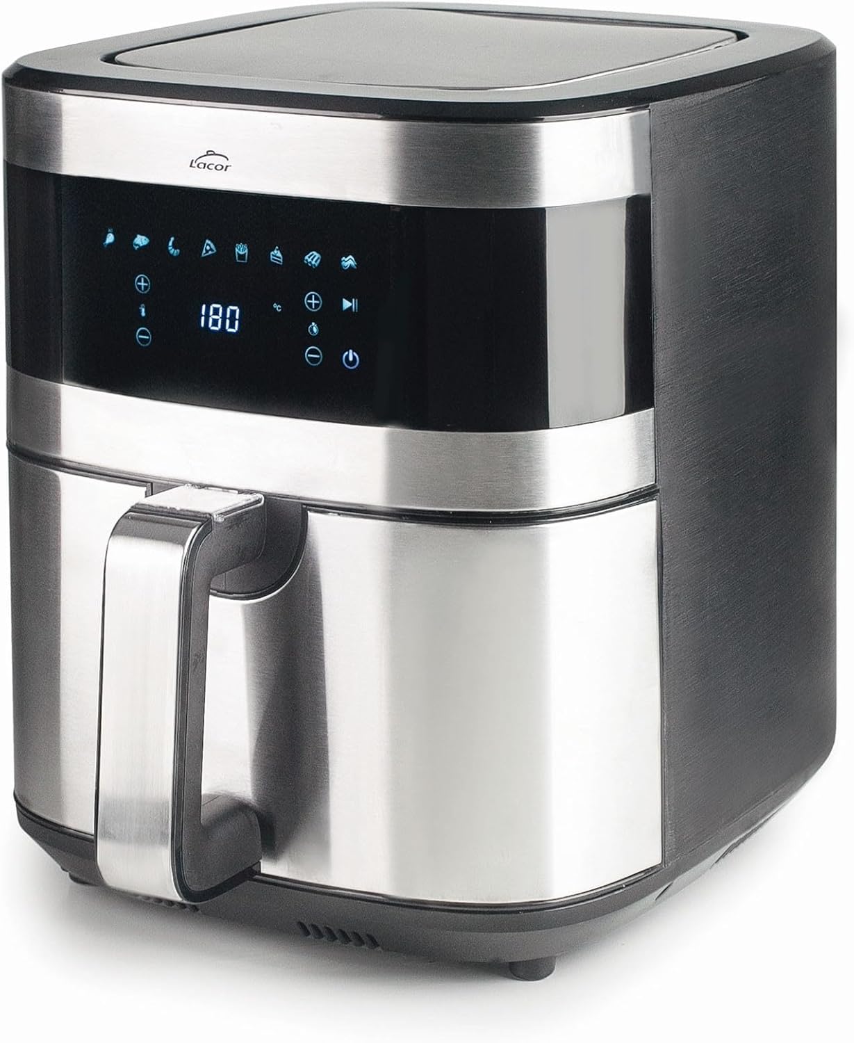Lacor - 69511 - Ecofry Ölfreie Fritteuse, Heißluftfritteuse mit TotalCook-Technologie, Heißluftfritteuse mit exklusivem Rezeptbuch in 3 Sprachen, Touchscreen, 8 Programme, 1500 W, Kapazität 5.5L