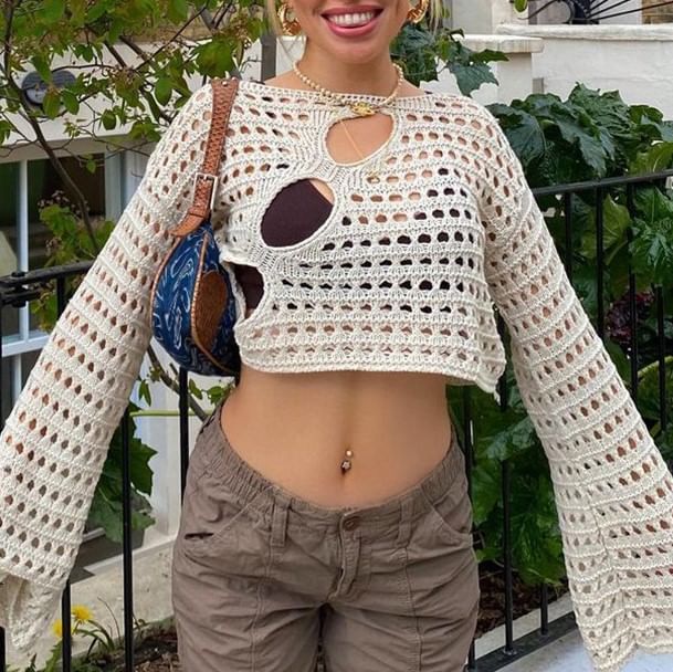 Sosana - Gehaakte crop top met uitgesneden details