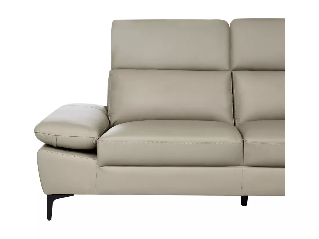Canapé d'Angle à droite Moderne en Cuir Réglable au Niveau des Appuis-Tête et Accoudoirs 4 Places Gris Clair Taupe Farila