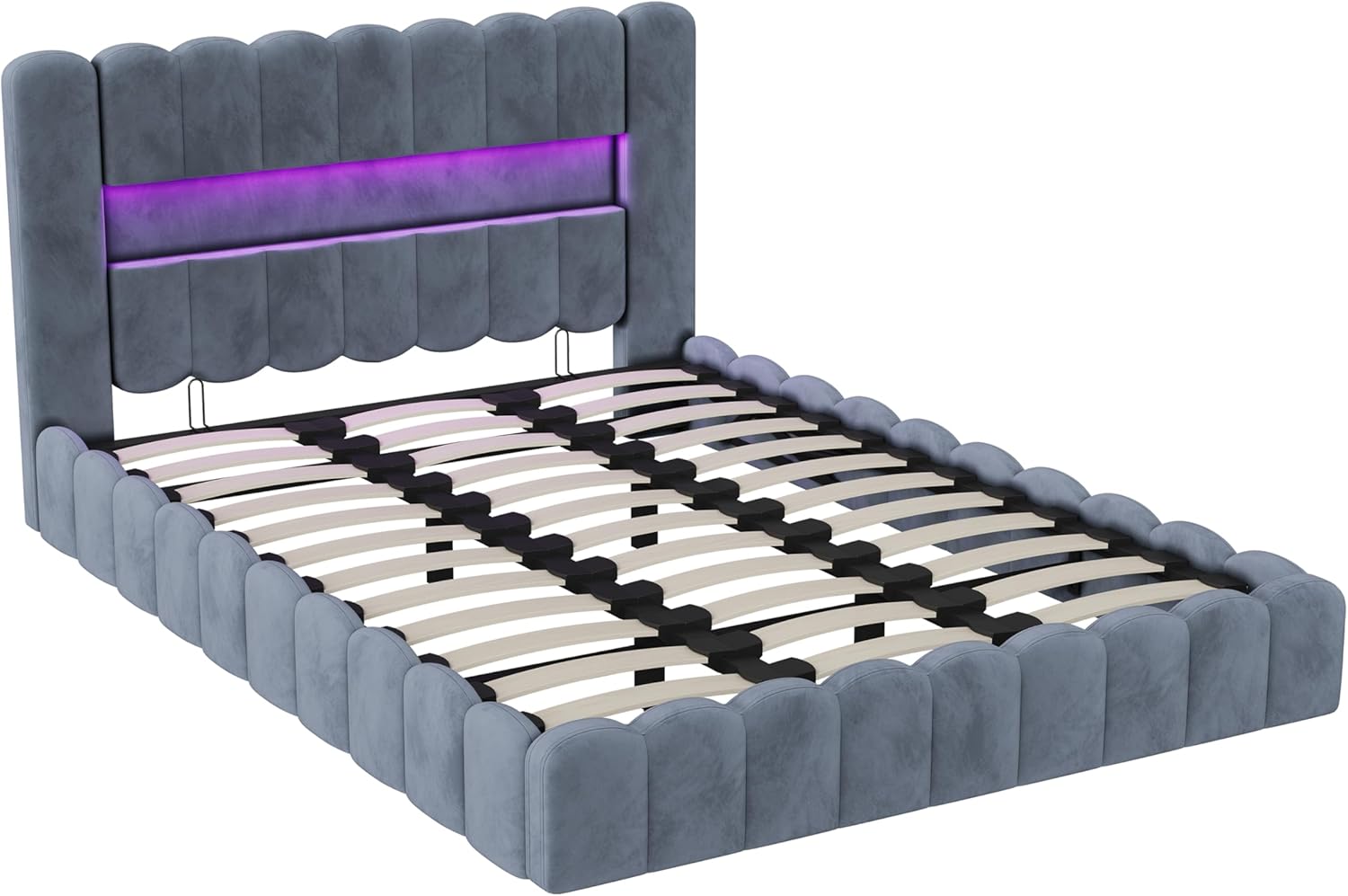 Polsterbett 180x200, Bubble Bett mit Hydraulischem Stauraum, USB-Ladefunktion und LED-Beleuchtung, Doppelbett Bettgestell, Jugendbett (Grau Samt, Ohne Matratze)
