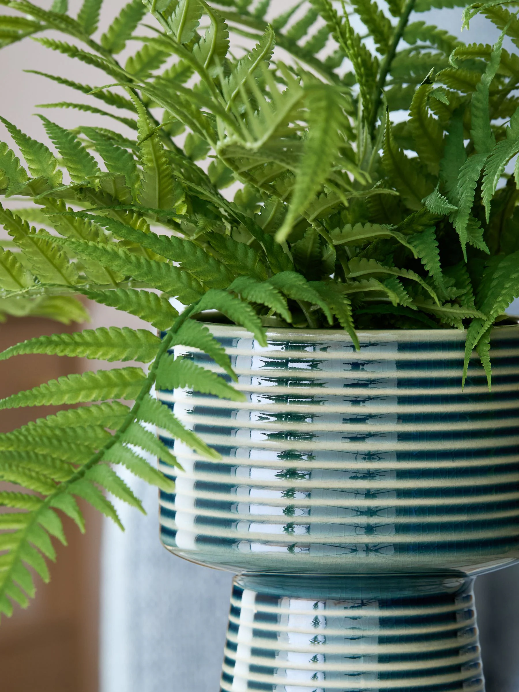 Artificial Fern in Ribbed Glaze Pot