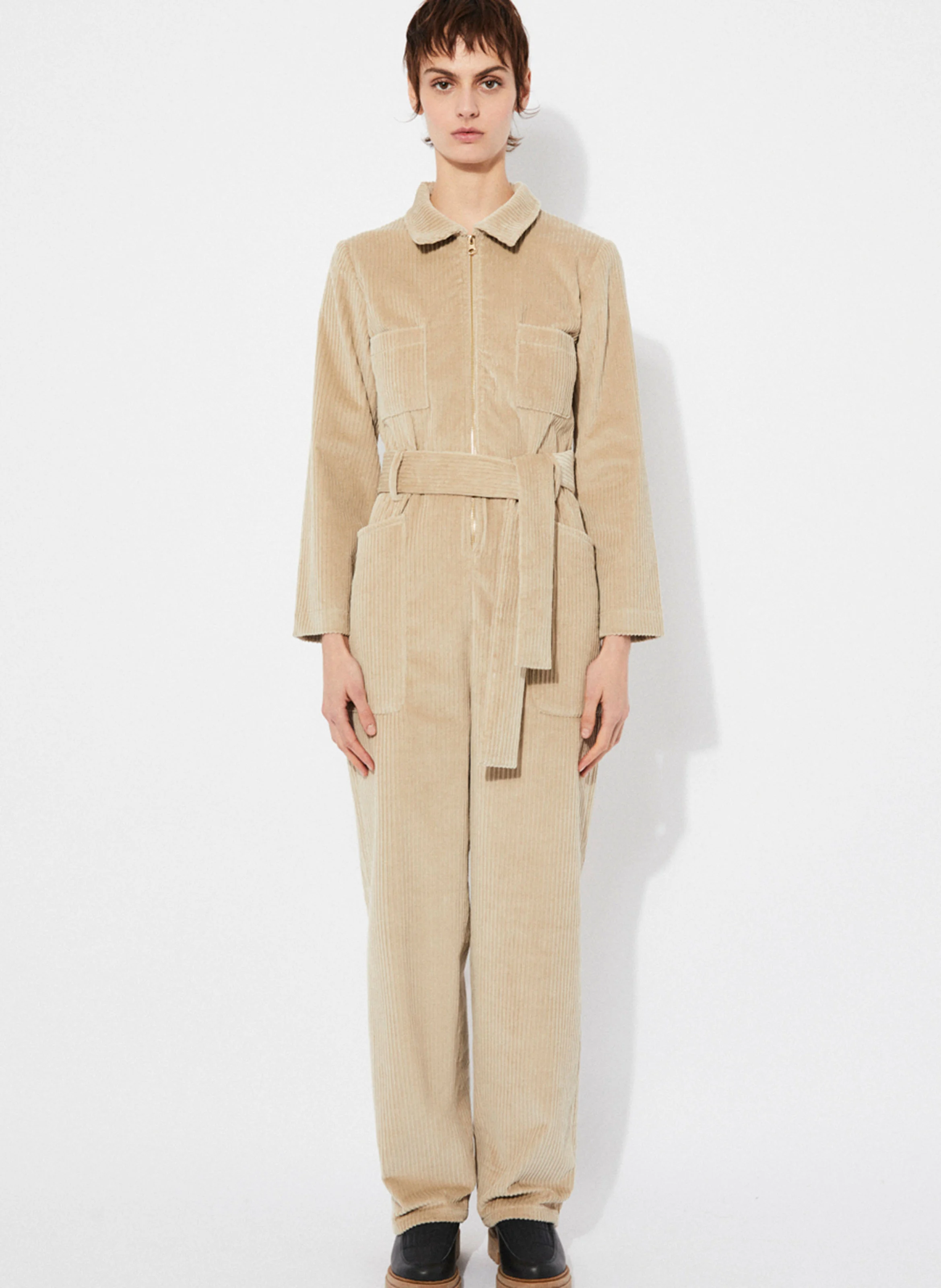 CRISTALL - Combinaison col classique en coton mélangé | Beige