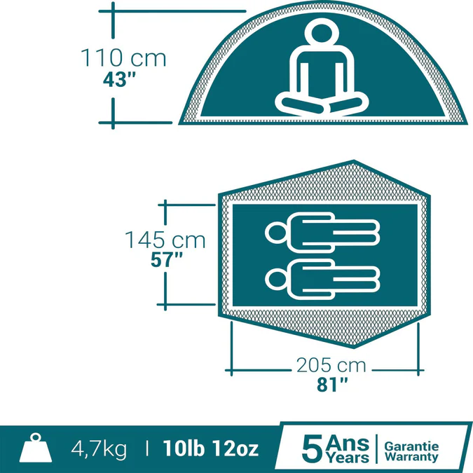 Decathlon Quechua - Barraca de Camping Quechua 2 Second Easy Fresh & Preta Impermeável Pop Up para 2 Pessoas
