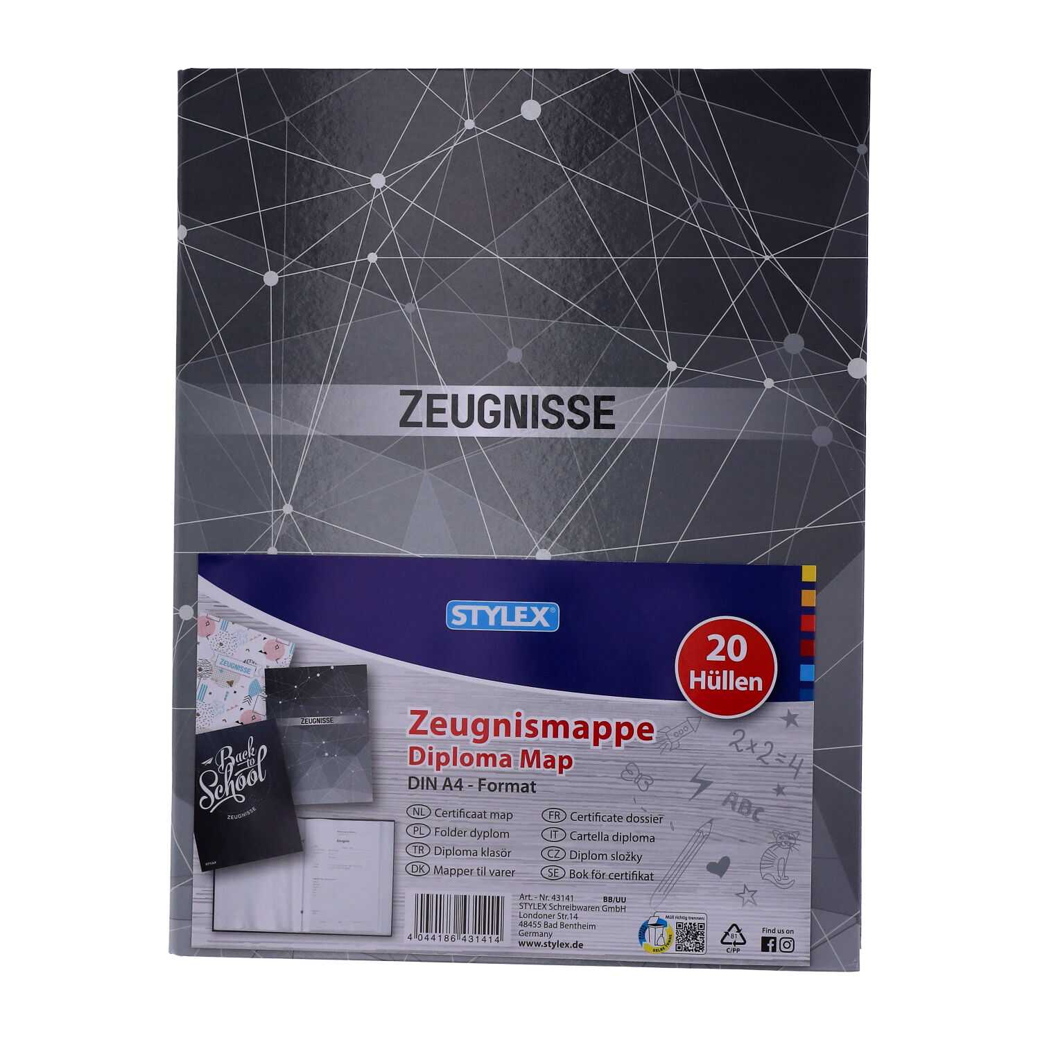 Zeugnismappe Hardcover mit 20 Hüllen für DIN A4-Dokumente