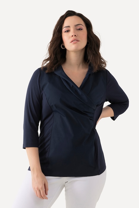 Shirt, Taft-Kragen, Classic, V-Ausschnitt, 3/4-Arm