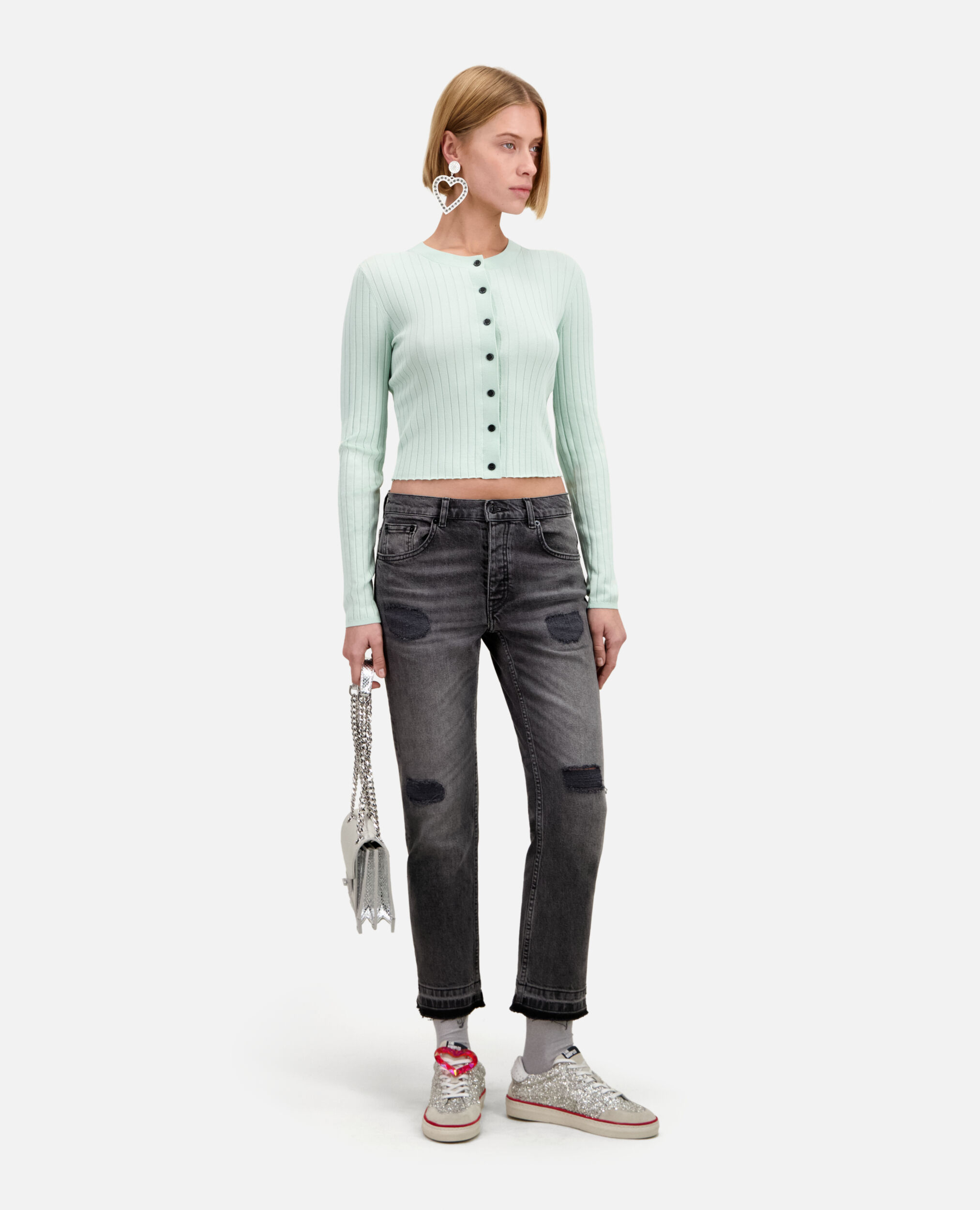 Short ribbed light green cardigan