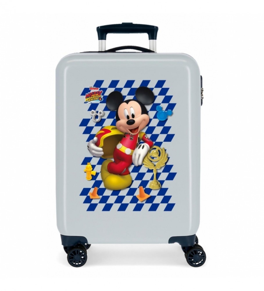 Mala de cabine Disney Mickey Good Mood, rígida, cinza - 38x55x20cm -