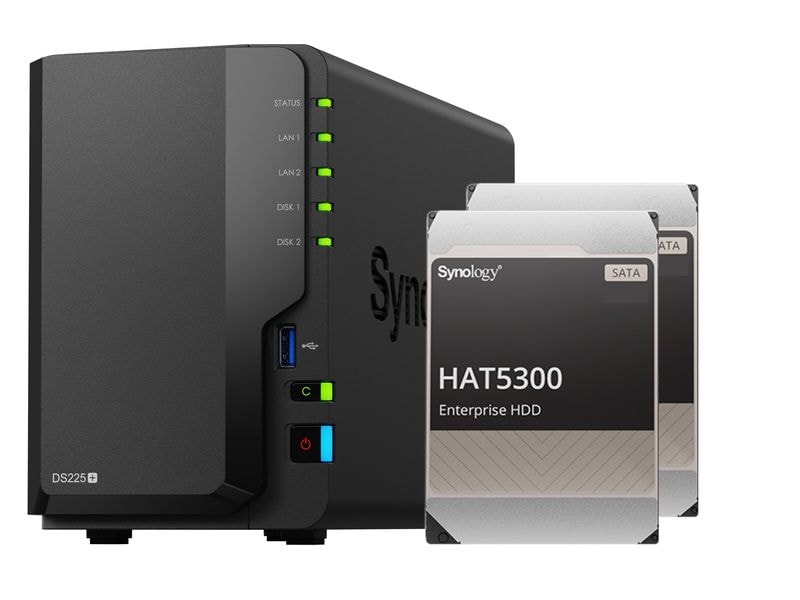 Synology NAS DiskStation DS225  2-bay HDD 32 TB NAS mit zwei Laufwerkschächten