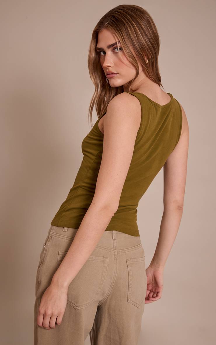 Vert Olive Débardeur En Coton Doux À Encolure En V