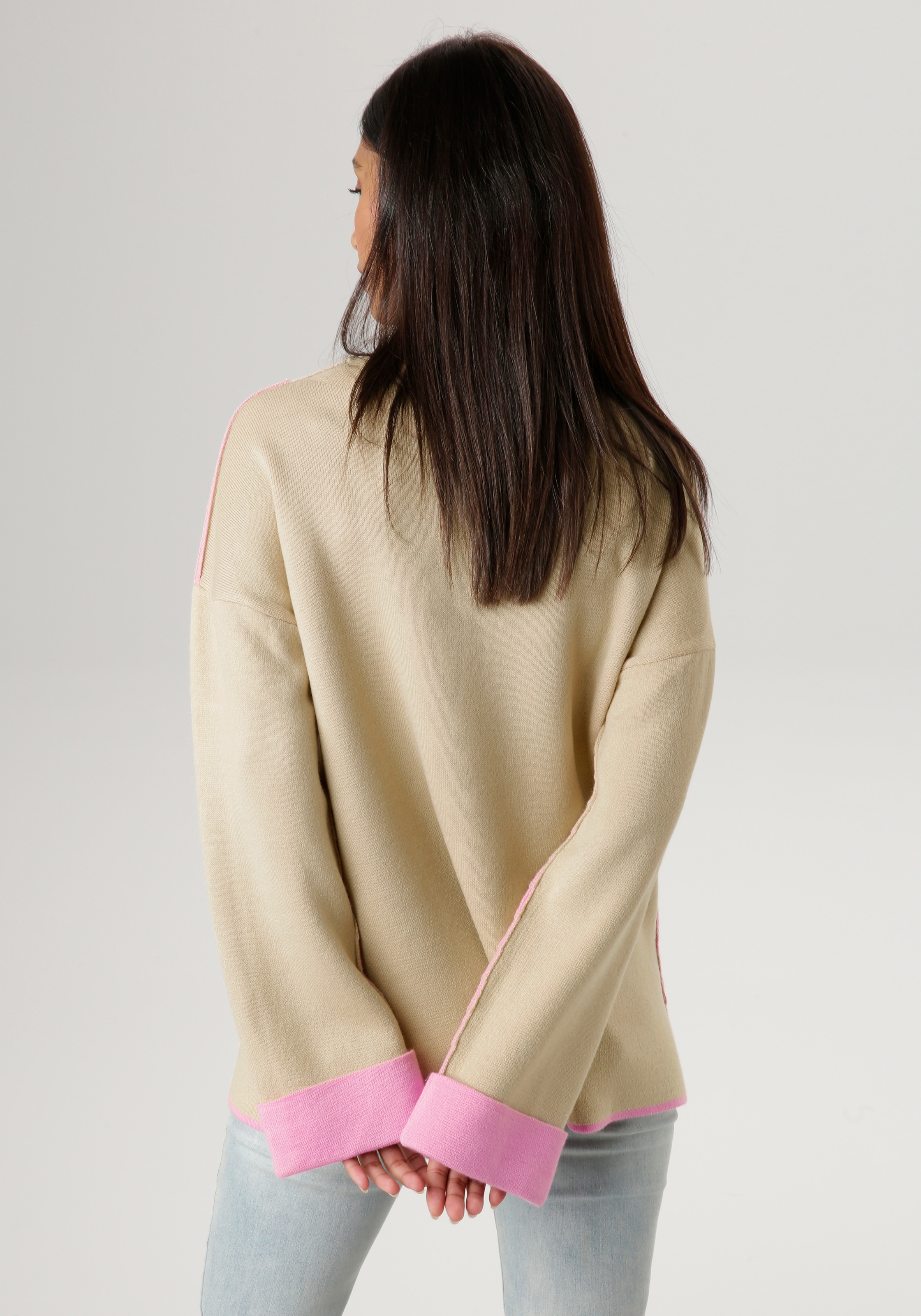 Aniston SELECTED Strickpullover , mit rosafarbenen Zierkanten
