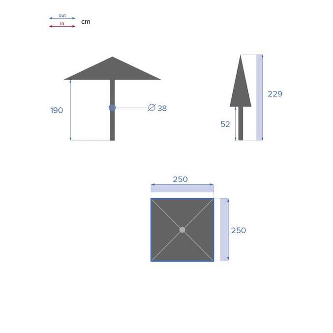 Parasol droit carré inclinable SOYA Ardoise