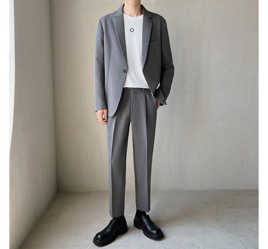 Omozando - Set: Effen blazer met één knoop + taps toelopende pantalon