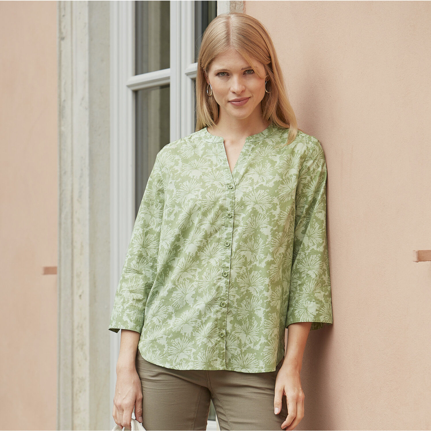 Baumwollbluse mit 3/4 Ärmeln und Allover-Print