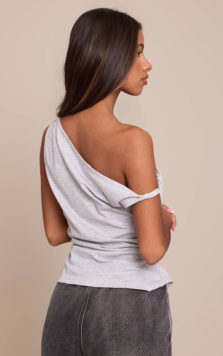 Gris Cendré Top Asymétrique À Détails De Clous Tourbillons Petite