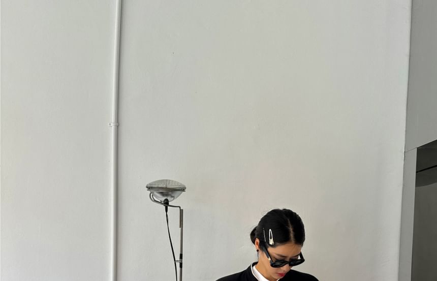 Seoulchic - Leren gepatchte cropped jas met rits