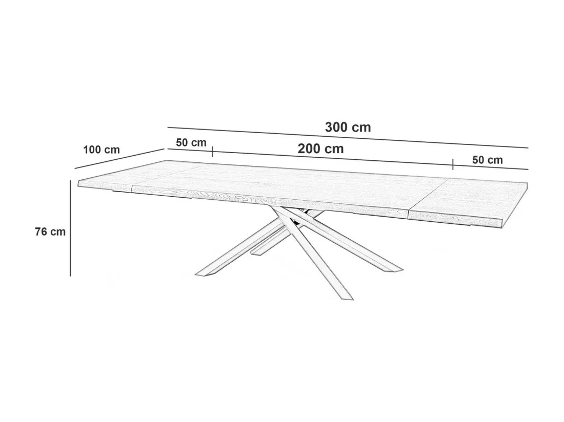 Spike Table Extensible (200/300 x 100 cm) en Placage Chêne Noir